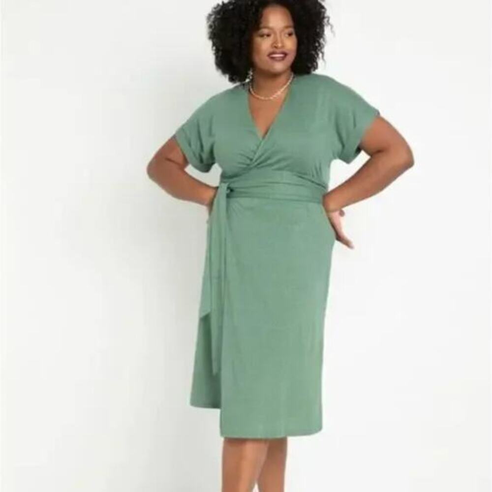New! ELOQUII true Wrap Dress with Obi Belt green, size 14